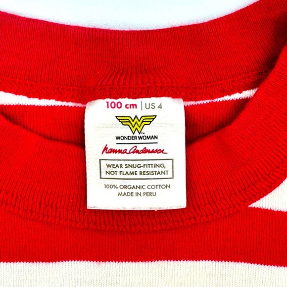 Hanna Andersson Sz 4 Red and Blue Striped Wonder Woman Short Pajama Set - Picture 5 of 6
